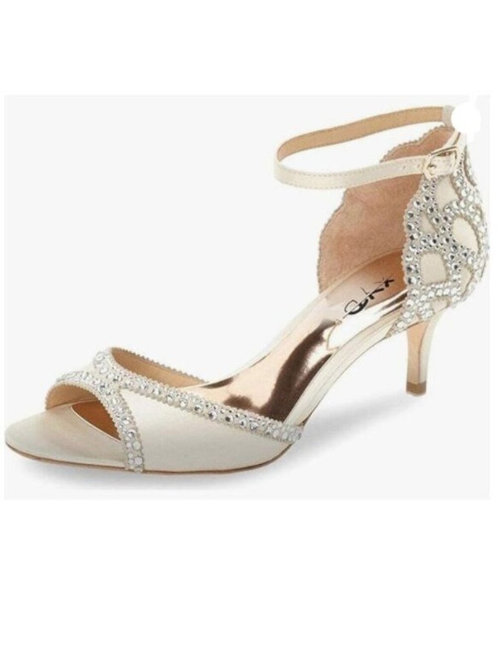XYD Ivory Chic Peep Toe D'Orsay Kitten Heel Rhinestone Studs Ankle Strap Sandals
